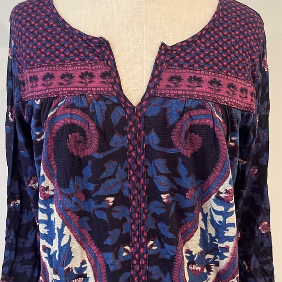 Lucky Brand 3/4 Sleeve Blouse purple paisley M - Picture 2 of 8